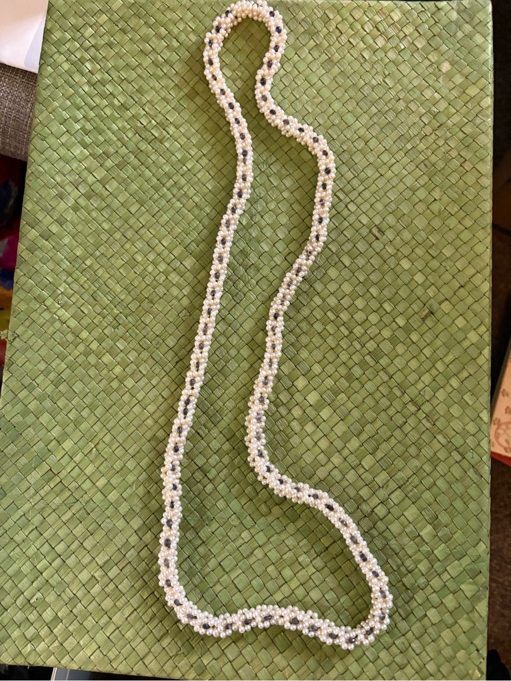 Sapphire & Fresh Water Pearl Woven Necklace 38 inches